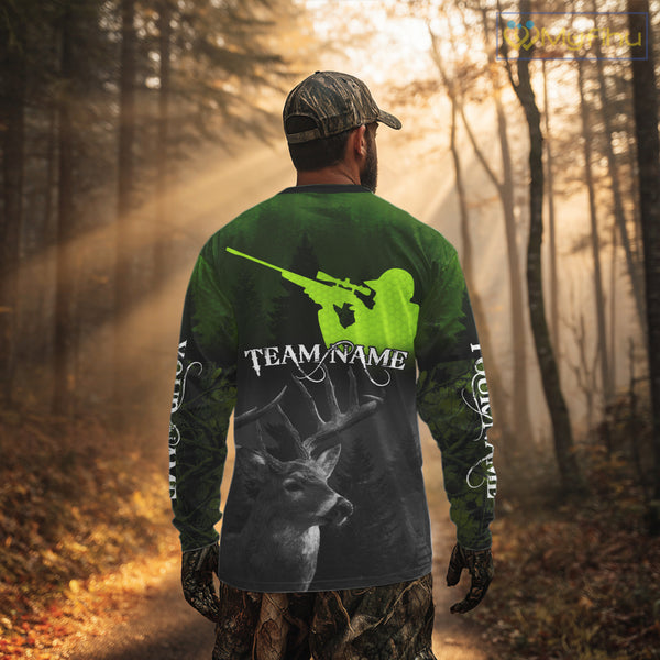 Deer Hunting Shirt Deerholic Hunter Silhouette – Green Camo Big Game Rifle for Men NBT25