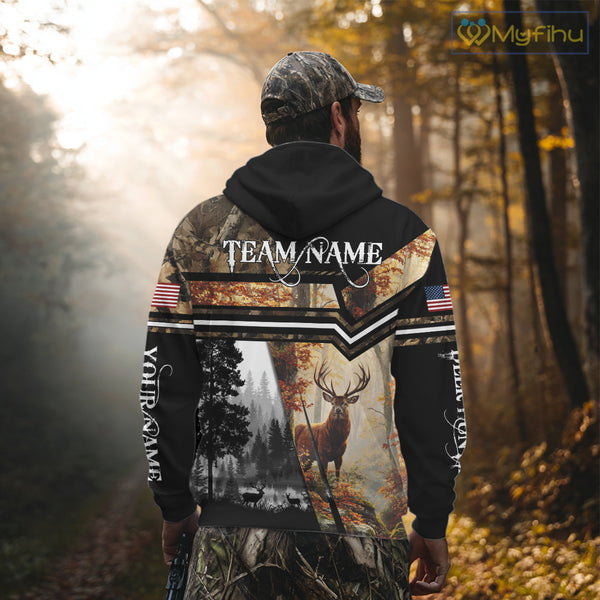Elk Hunting Autumn Camo Custom Name American Flag - Best Gift Ideas for Hunters NBT40