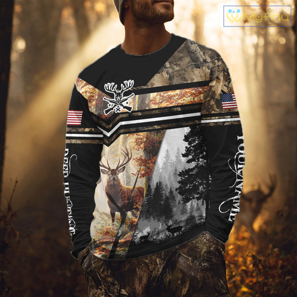 Elk Hunting Autumn Camo Custom Name American Flag - Best Gift Ideas for Hunters NBT40