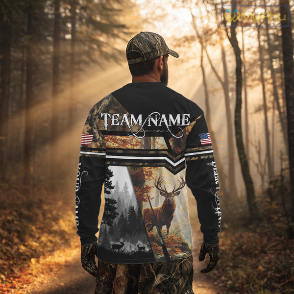 Elk Hunting Autumn Camo Custom Name American Flag - Best Gift Ideas for Hunters NBT40