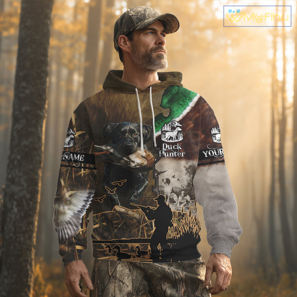 Duck Hunting with Dog Black Labs 3D All Over Printing Shirts for Men, Gifts for Duck Hunters NBT45
