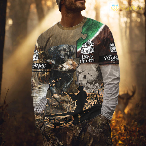 Duck Hunting with Dog Black Labs 3D All Over Printing Shirts for Men, Gifts for Duck Hunters NBT45