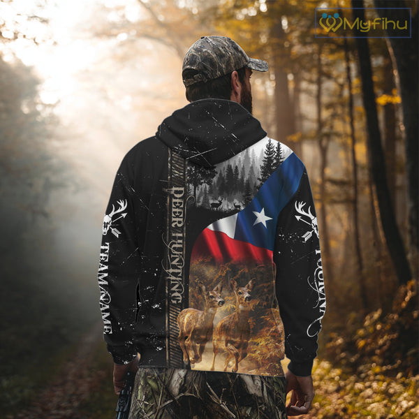 Black Deer Hunting Shirt with Texas Flag for Men - Personalized Hunting Gifts NBT48
