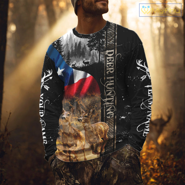 Black Deer Hunting Shirt with Texas Flag for Men - Personalized Hunting Gifts NBT48
