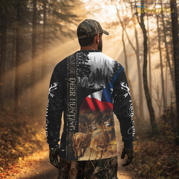 Black Deer Hunting Shirt with Texas Flag for Men - Personalized Hunting Gifts NBT48