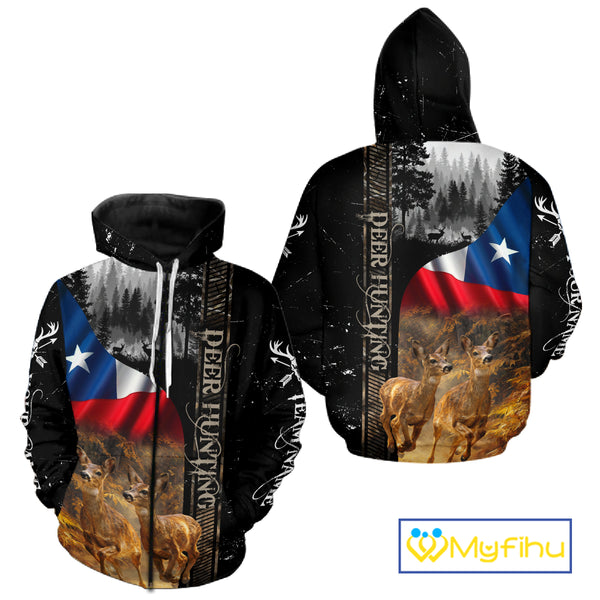 Black Deer Hunting Shirt with Texas Flag for Men - Personalized Hunting Gifts NBT48