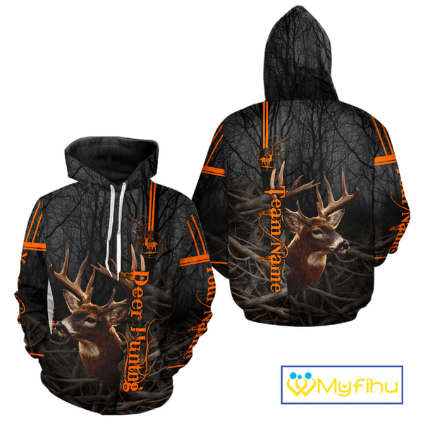 Custom Shadow Buck Black Camo Deer Hunting Shirts for Men, Deer Hunting Crew Clothes NBT54