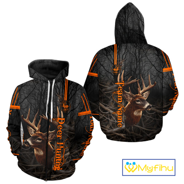 Custom Shadow Buck Black Camo Deer Hunting Shirts for Men, Deer Hunting Crew Clothes NBT54