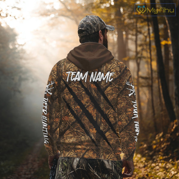 Personalized Brown Camo Deer Hunting Shirt with US Flag & Deer Buck, Hunter Gifts NBT59