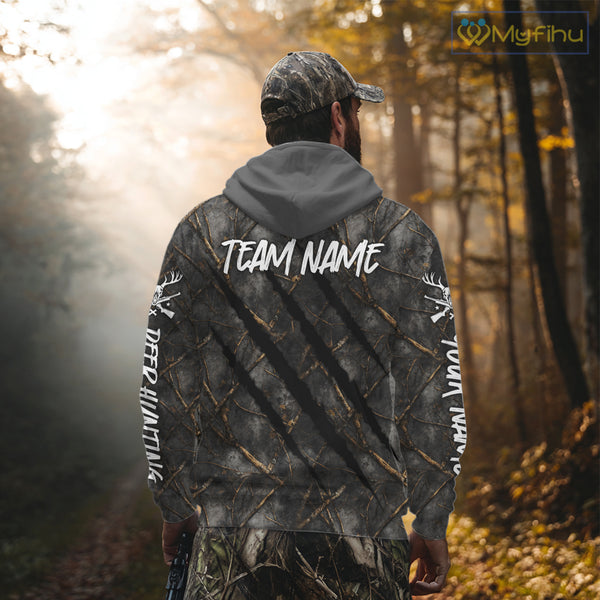 Personalized Dark Camo Deer Hunting Shirt with US Flag & Deer Buck, Hunter Gifts NBT60