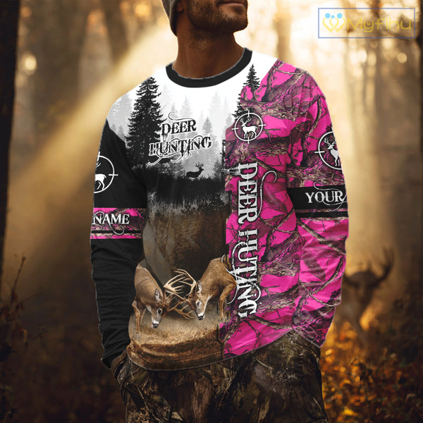 Deer Hunting Pink Camo Custom Name 3D All Over Print Shirts, Hunting Gifts NBT66