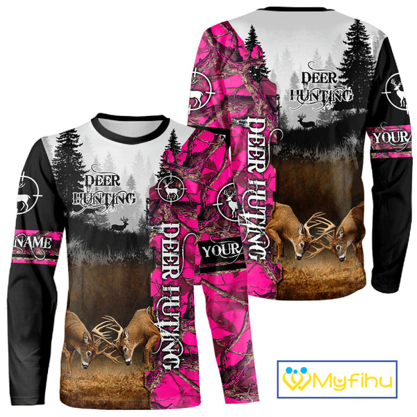 Deer Hunting Pink Camo Custom Name 3D All Over Print Shirts, Hunting Gifts NBT66