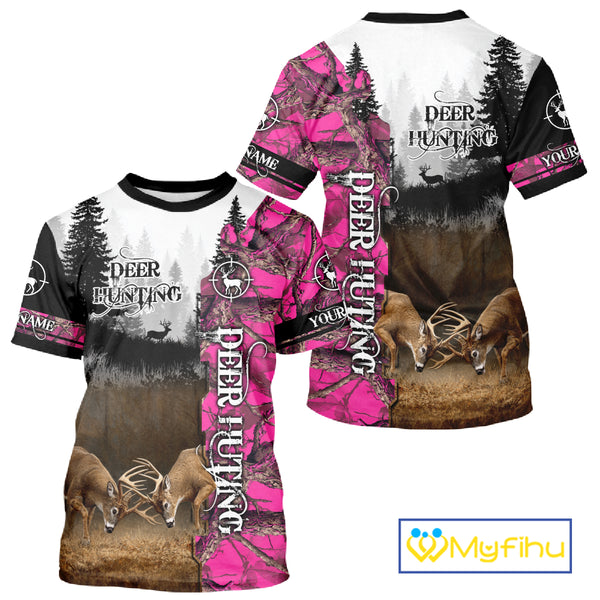 Deer Hunting Pink Camo Custom Name 3D All Over Print Shirts, Hunting Gifts NBT66