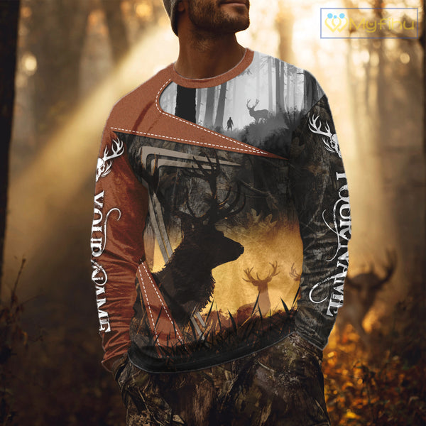 Custom Deer Hunting 3D Printing Brown Camo Shirts for Men, Deer Camp Clothes, Hunting Gifts NBT67