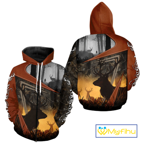 Custom Deer Hunting 3D Printing Brown Camo Shirts for Men, Deer Camp Clothes, Hunting Gifts NBT67