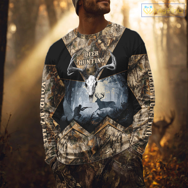 Custom 3D Deer Hunting Forest Camo with Big Buck Shirt for Men, Best Hunting Gifts for Hunters NBT72