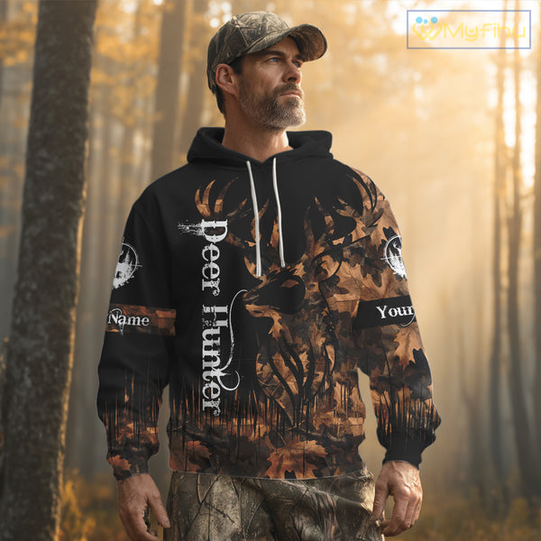Personalized Deer Hunting Brown Camouflage Pattern with Big Buck Shirt, Big Game Clothes for Deer Hunters NBT75