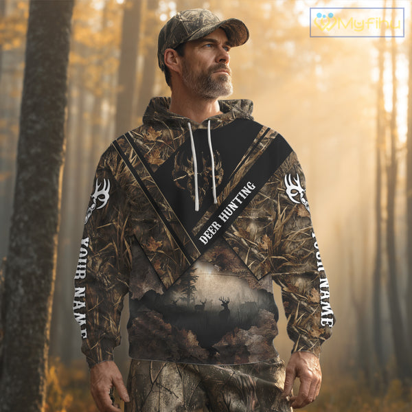 Deer Hunting Shirt Custom Name 3D All Over Print with Deer Skull & Brown Camo For Deer Hunters NBT79