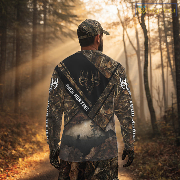Deer Hunting Shirt Custom Name 3D All Over Print with Deer Skull & Brown Camo For Deer Hunters NBT79