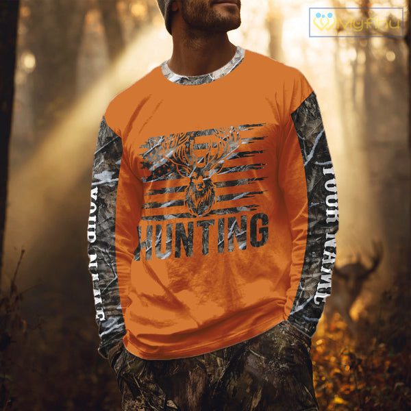 Personalized Deer Hunting Orange Camouflage Custom Name 3D Print Shirt, Deer Hunting Gifts NBT82