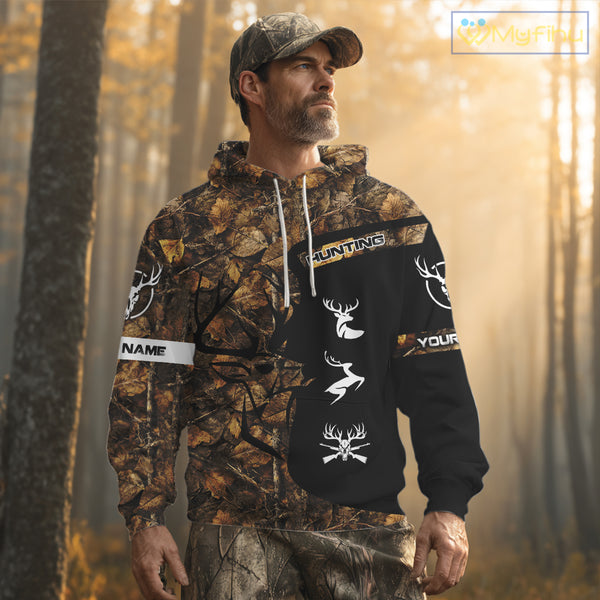 Custom Deer Hunting Brown Camo Shirts for Men, Hunting Gifts, Camouflage Deer Hunting Shirts NBT83