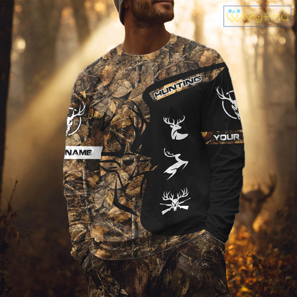 Custom Deer Hunting Brown Camo Shirts for Men, Hunting Gifts, Camouflage Deer Hunting Shirts NBT83