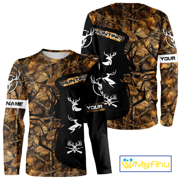 Custom Deer Hunting Brown Camo Shirts for Men, Hunting Gifts, Camouflage Deer Hunting Shirts NBT83