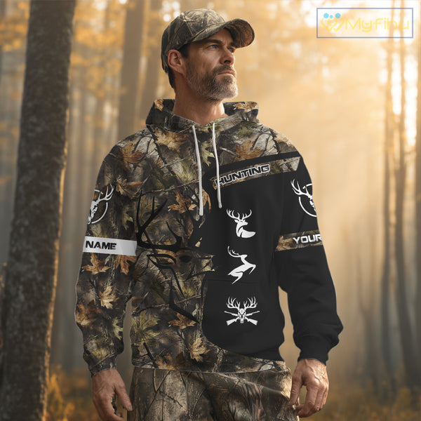 Custom Deer Hunting Fall Camo Shirts for Men, Hunting Gifts, Camouflage Deer Hunting Shirts NBT84