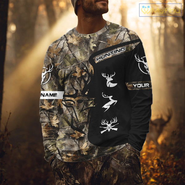 Custom Deer Hunting Fall Camo Shirts for Men, Hunting Gifts, Camouflage Deer Hunting Shirts NBT84