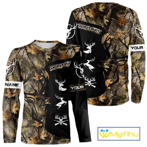 Custom Deer Hunting Fall Camo Shirts for Men, Hunting Gifts, Camouflage Deer Hunting Shirts NBT84