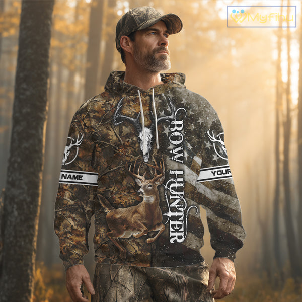 Best Deer Hunting American Flag Custom Camo Shirts for Deer Season, Hunting Shirts for Men NBT89