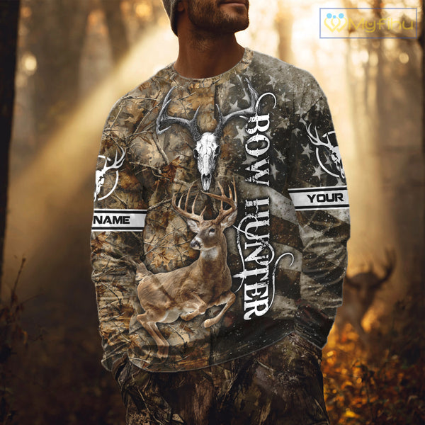 Best Deer Hunting American Flag Custom Camo Shirts for Deer Season, Hunting Shirts for Men NBT89