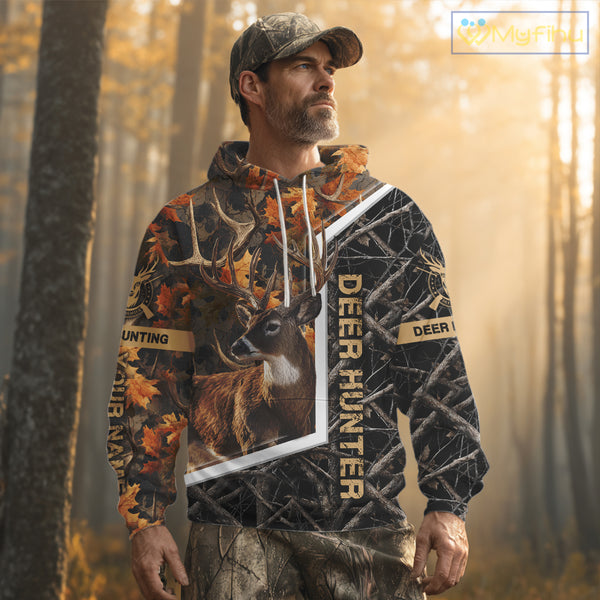 Custom Whitetail Deer Hunting Orange and Black Camo Shirts for Men, Gift Ideas for Hunter NBT91
