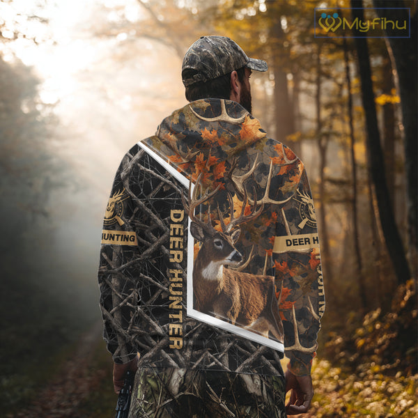 Custom Whitetail Deer Hunting Orange and Black Camo Shirts for Men, Gift Ideas for Hunter NBT91