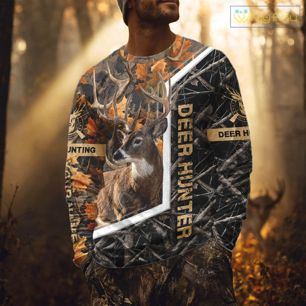 Custom Whitetail Deer Hunting Orange and Black Camo Shirts for Men, Gift Ideas for Hunter NBT91