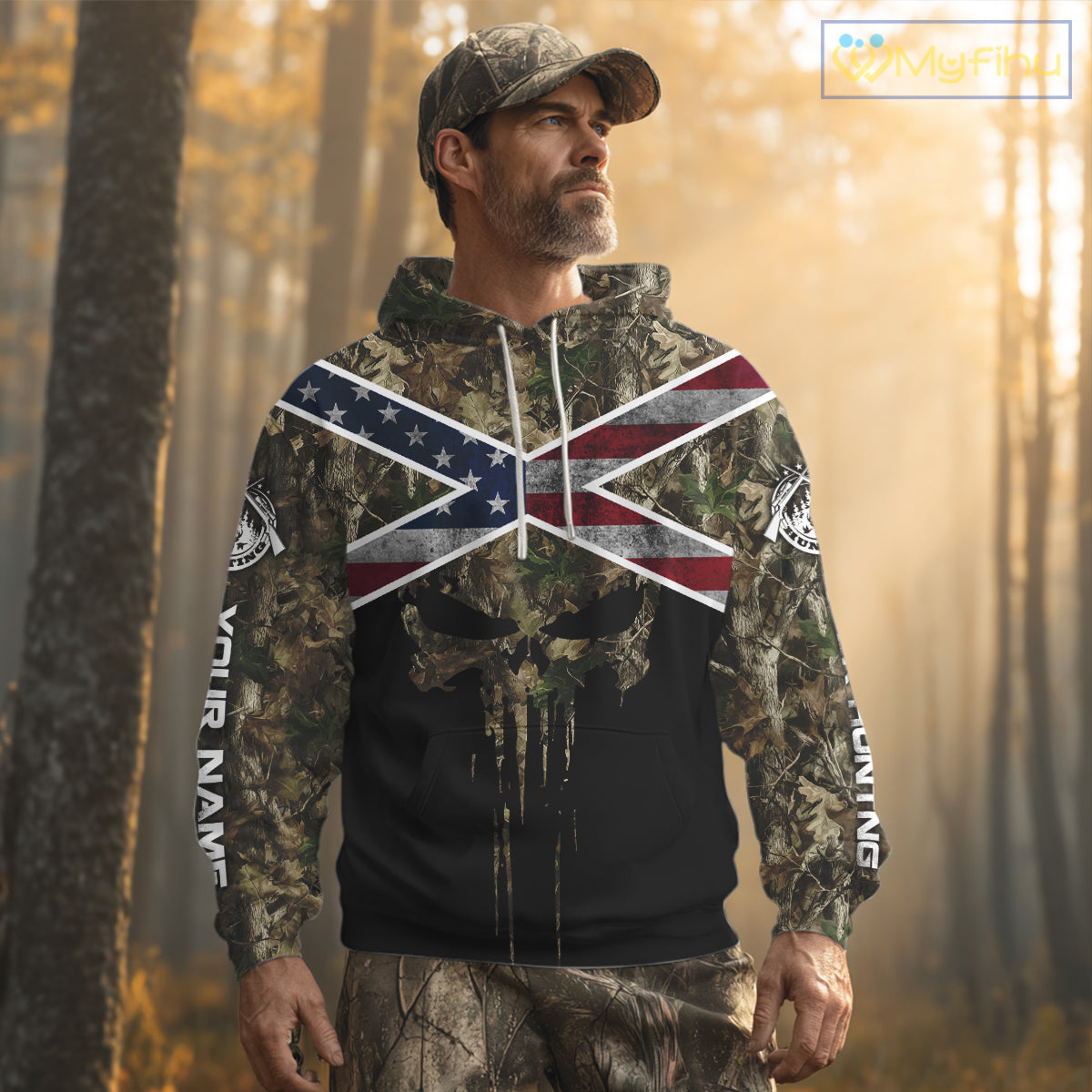 Camo Deer Hunting Shirts with US Flag, Personalized Deer Hunting Shirt, Hunting Gifts for Men NBT95