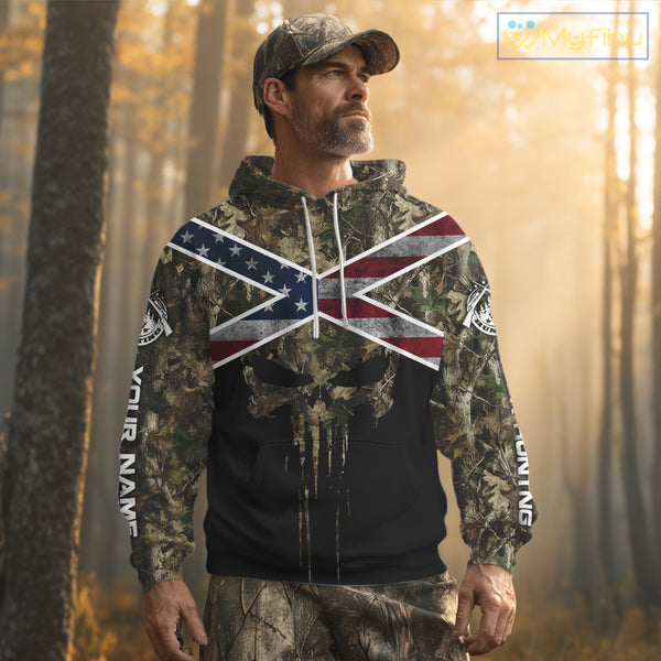 Camo Deer Hunting Shirts with US Flag, Personalized Deer Hunting Shirt, Hunting Gifts for Men NBT95