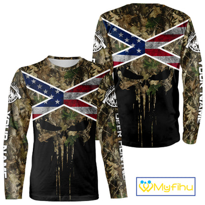 Camo Deer Hunting Shirts with US Flag, Personalized Deer Hunting Shirt, Hunting Gifts for Men NBT95