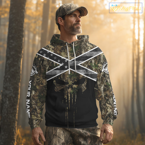 Deer Hunting Shirts with Black US Flag, Camouflage Deer Hunting Shirt, Hunting Gifts for Men NBT97