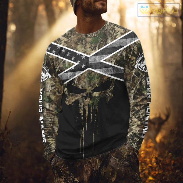 Deer Hunting Shirts with Black US Flag, Camouflage Deer Hunting Shirt, Hunting Gifts for Men NBT97