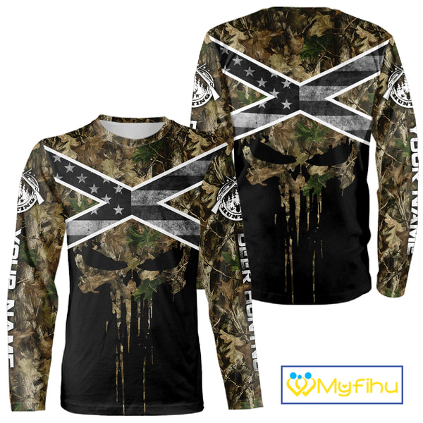 Deer Hunting Shirts with Black US Flag, Camouflage Deer Hunting Shirt, Hunting Gifts for Men NBT97