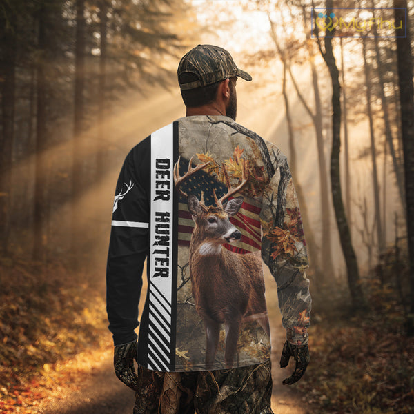 Beautiful Deer Hunting American flag Custom Name Shirt for Hunter NBT01