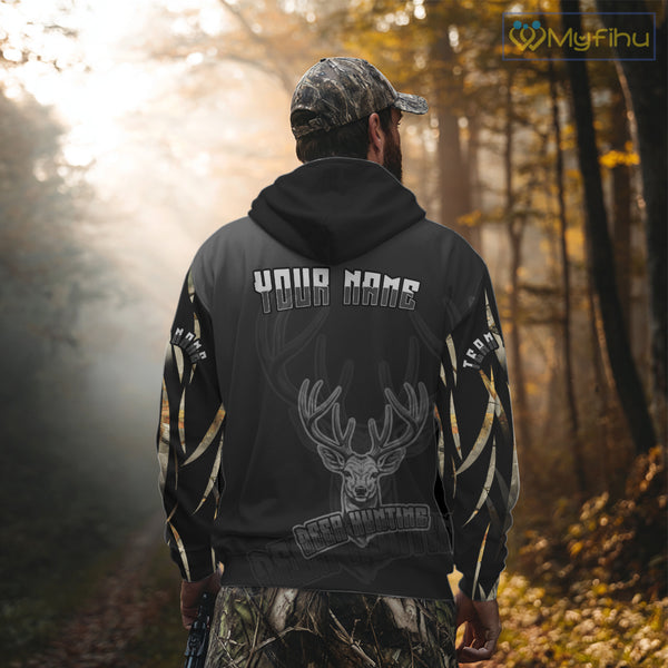Deer Hunting Black Camo Custom Name Long Sleeve, Hoodie Shirt NBT03