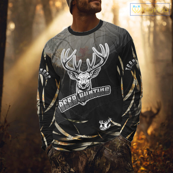 Deer Hunting Black Camo Custom Name Long Sleeve, Hoodie Shirt NBT03