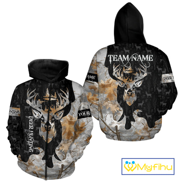 Snowfall Deer Hunting Hoodie, Longsleeves Shirt – Winter Camo Custom Name for Big Game Hunters NBT33