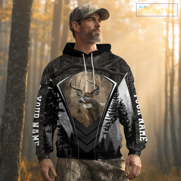 Beautiful Whitetail Deer Hunting Dark Camo 3D All Over Printed Shirts, Hunting Gifts for Men NBT86