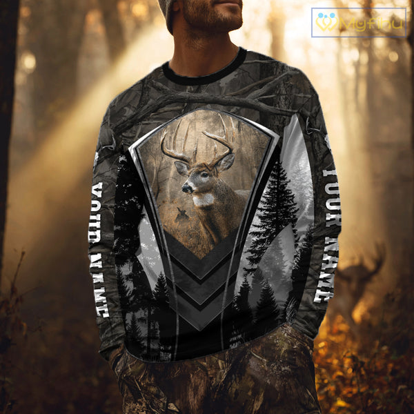 Beautiful Whitetail Deer Hunting Dark Camo 3D All Over Printed Shirts, Hunting Gifts for Men NBT86