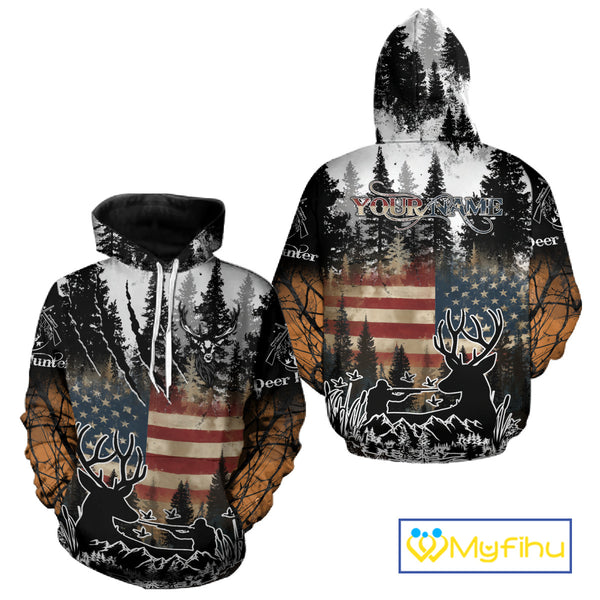 Best Deer Hunting Shirt with US Flag & Orange Camo for Hunters, Perfect Hunter Gifts NBT16