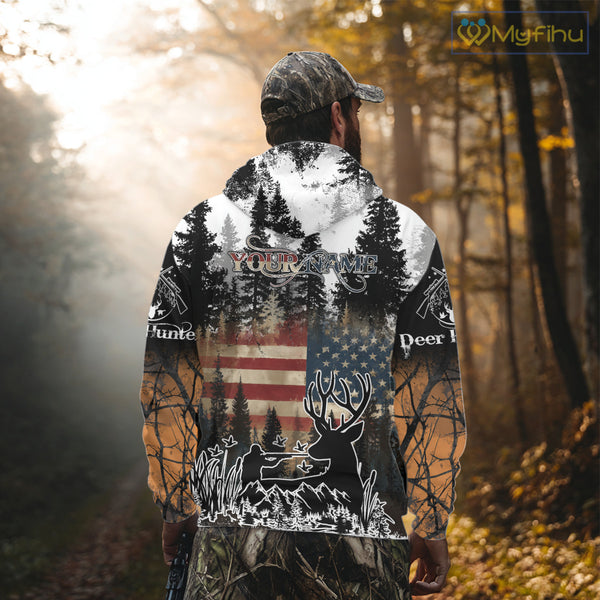 Best Deer Hunting Shirt with US Flag & Orange Camo for Hunters, Perfect Hunter Gifts NBT16