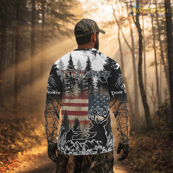 Best Deer Hunting Shirt with US Flag & Orange Camo for Hunters, Perfect Hunter Gifts NBT16
